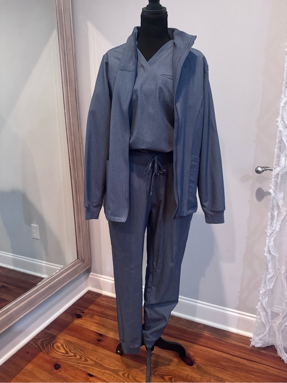 Women's Drawstring Track Joggers and Jacket Set in Slate Blue